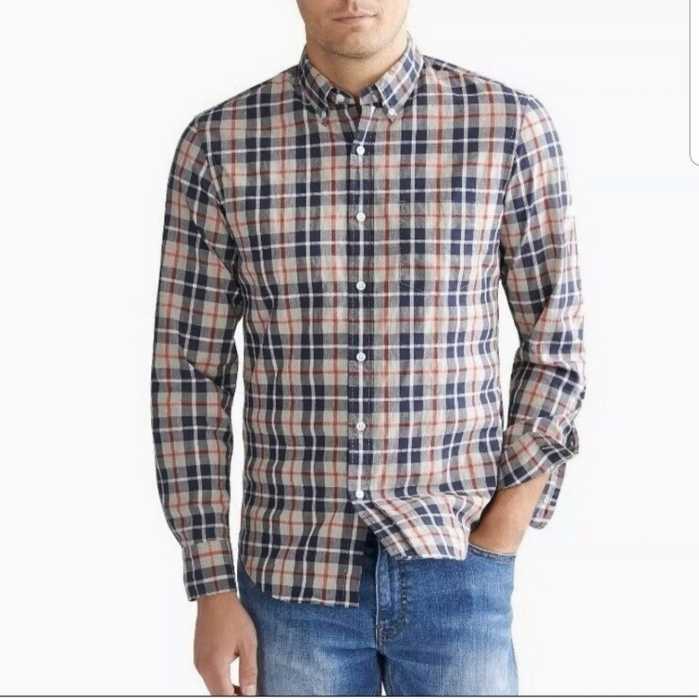 J. Crew Slim Flex Washed Plaid Button Front Shirt NWT size Large